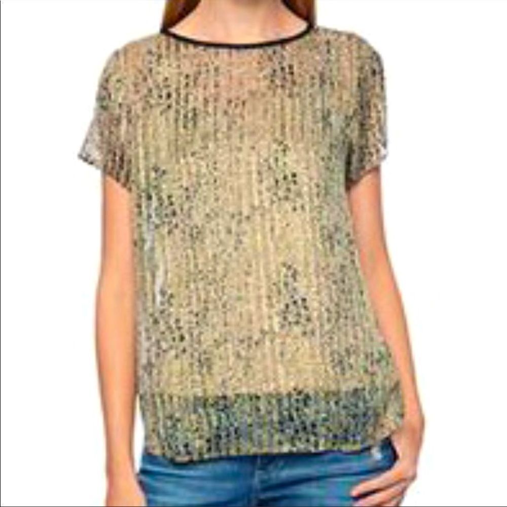 Ella Moss Silk Gold Lynx Sheer Animal Print top M